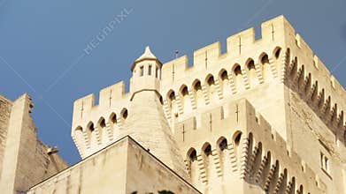 The battlement of one of the towers on the Palais des Papes in Avignon, France