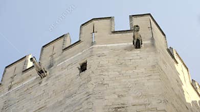 The battlement of a tower of the Palais des Papes in Avignon, France