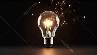 Glowing Lightbulb with Sparks on Dark Background