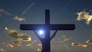 Jesus on Cross, close up, timelapse sunset, day to night, stock footage