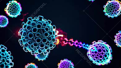 Networked Viral Particles Spreading Infection Contagion Blue Purple Hue