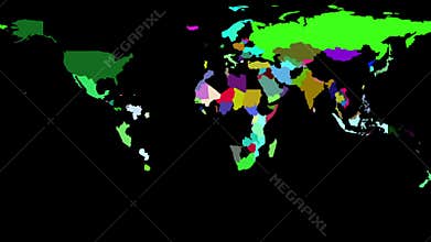 Political Map of the World, coloring individual Countries, stock footage