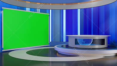 3D Virtual TV Studio News, Backdrop For TV Shows .TV On Wall.3D Virtual News Studio Background