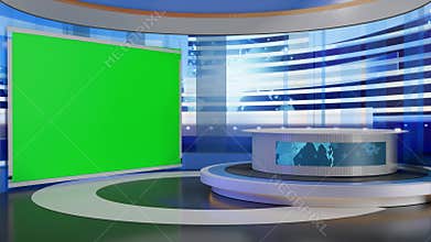 3D Virtual TV Studio News, Backdrop For TV Shows .TV On Wall.3D Virtual News Studio Background