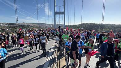 Athletes running in 45. Istanbul marathon which includes two continents in one race.
