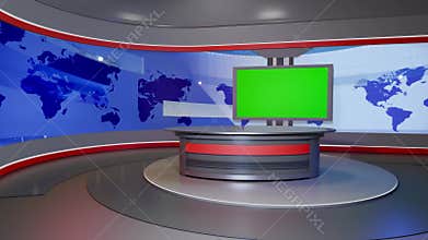 3D Virtual TV Studio News, Backdrop For TV Shows .TV On Wall.3D Virtual News Studio Background