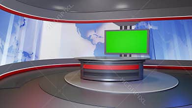 3D Virtual TV Studio News, Backdrop For TV Shows .TV On Wall.3D Virtual News Studio Background
