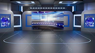 3D Virtual TV Studio News, Backdrop For TV Shows .TV On Wall.3D Virtual News Studio Background