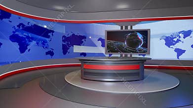 3D Virtual TV Studio News, Backdrop For TV Shows .TV On Wall.3D Virtual News Studio Background