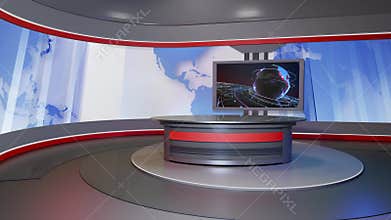 3D Virtual TV Studio News, Backdrop For TV Shows .TV On Wall.3D Virtual News Studio Background