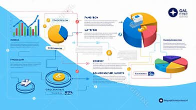 Business data visualization infographics pie charts graphs analysis report blue stock footage Generative AI