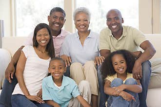Three Generation Family Group At Home