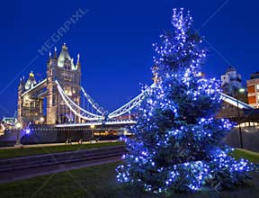 Tower Bridge and Christmas Tree in London