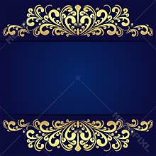 Elegant blue Background with floral golden Borders.