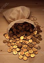 Gold coins in a bag