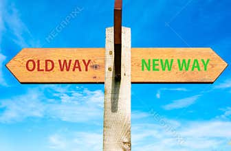 Old Way and New Way signs, Life change conceptual image