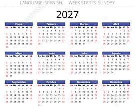 Simple 2027 spanish annual calendar for Spain sunday start layout