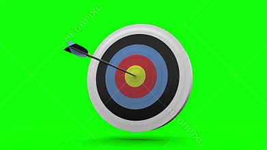 Arrow flying towards dart board and hitting target