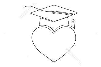 Education cap with heart single line minimalist outline vector art