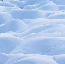 Snow covers the ground to create smooth shapes and patterns during winter in a quiet natural setting