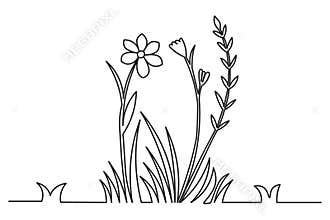 Continuous one line art illustration featuring grass and flower