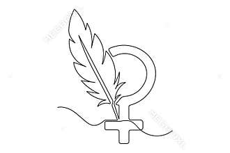 Female symbol with feather continuous one line drawing minimalist outline vecto
