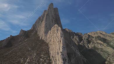 Rocky mountain peaks rotating aerial view in Huasteca region