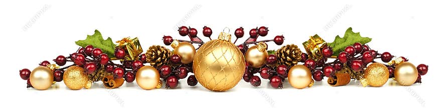 Christmas ornaments and branches border