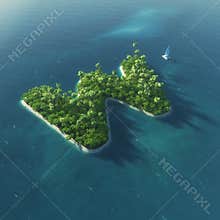 Island Alphabet. Paradise tropical island in the form of letter W