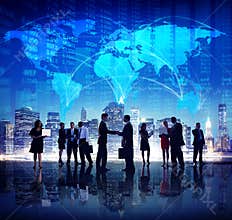 Global Business People Hand Shake Finance City Concepts