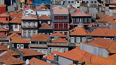 Traditional red tile roofs of Porto cityscape in Portugal