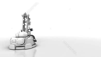 Robotic arm shows LCD screen. Technology animation. Included layer with crosses on screen for tracking