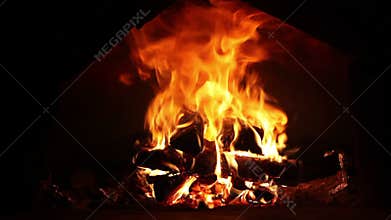 Close-up flame and fire in furnace , rustic oven
