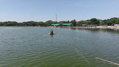 Local fishermen on rafts at Hawassa fish market in Ethiopia
