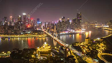 Aerial photography delay of bustling night scenes in Yuzhong District, Chongqing, a 4K city