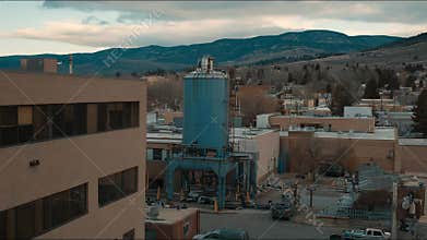 Industrial facility with blue silo processing materials