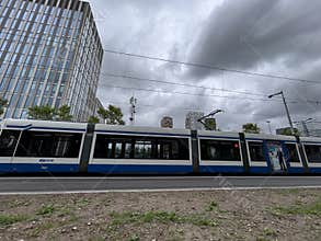 Amsterdam Tram in Zuidas Business District Amsterdam Zuid Netherlands