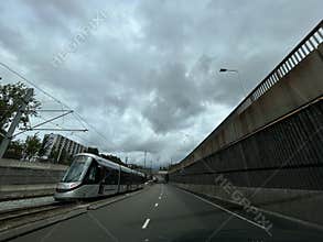 Amsterdam Tram way in Zuidas Business District Amsterdam Zuid Netherlands