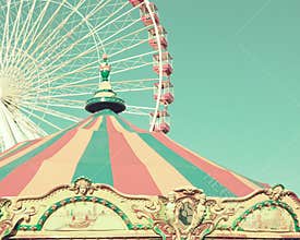 Vintage carousel and ferris wheel