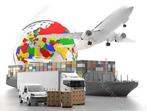 International goods transport with globe on background