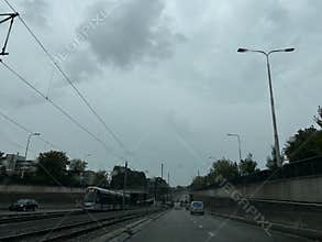 High Speed Tram on Beneluxbaan in Amsterdam South, Netherlands.