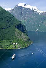 Geiranger fjord from the top of the mountain