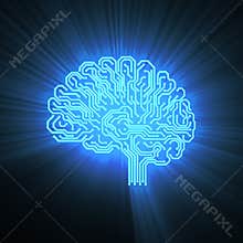 Electronic brain on black with a shine