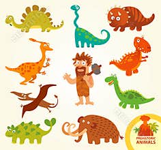 Set funny prehistoric animals. Cartoon character
