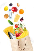 Grocery bag and falling healthy food