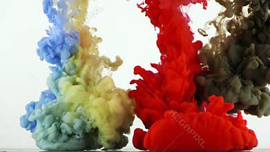 Colorful Paint Ink Drops Splash in Underwater in Water Pool