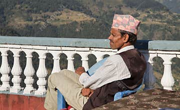 Nepali men resting before hike