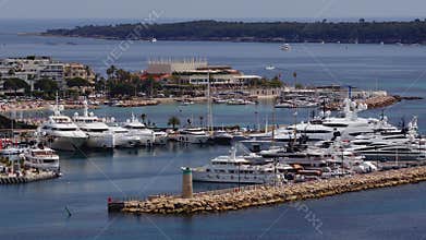 Aerial Cannes Riviera marina, Palais des Festivals and Carlton view