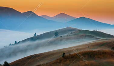 Majestic sunset in the mountains landscape