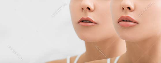 female lips before and after injection. augmentation of lips, comparison